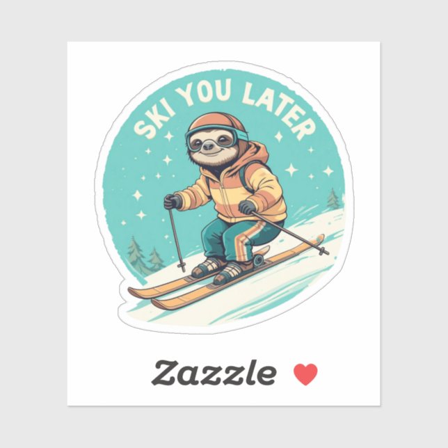 Sloth Skiing - Funny Winter Sloth Ski You Later Sticker (Sheet)