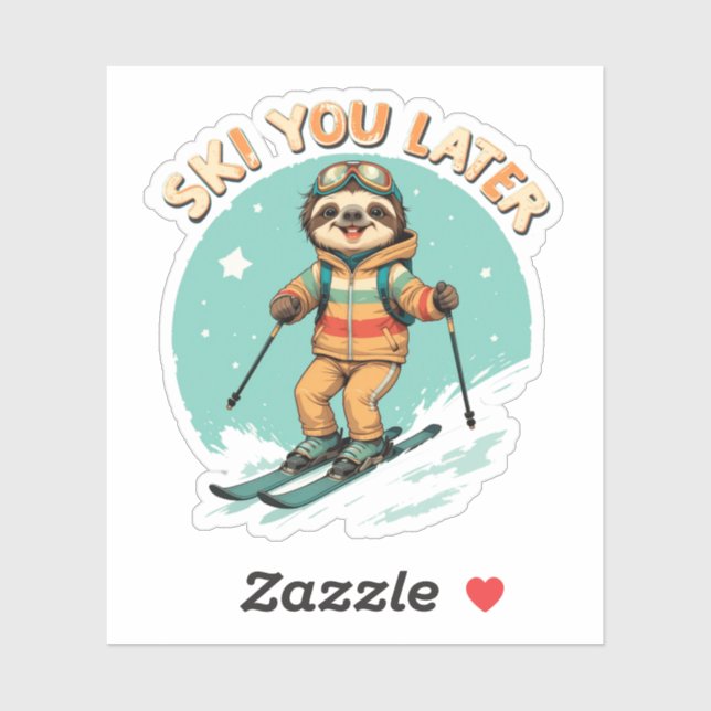Sloth Skiing - Funny Winter Sloth Ski You Later Sticker (Sheet)