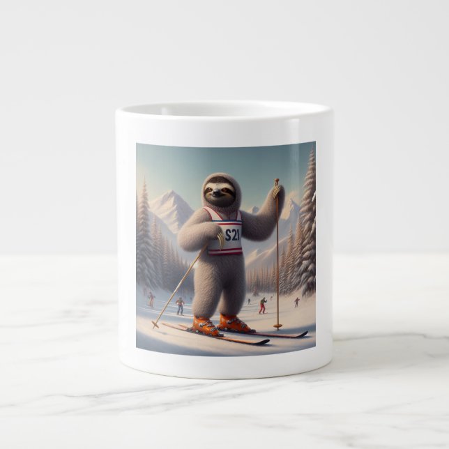 Sloth Skiing Giant Coffee Mug (Front)