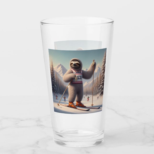 Sloth Skiing Glass (Front)