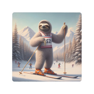 Sloth Skiing Metal Print