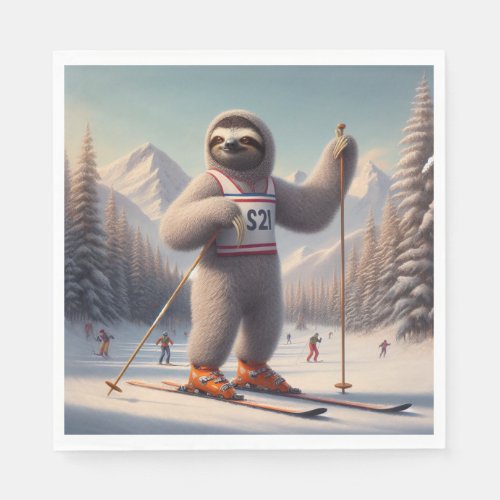 Sloth Skiing Napkins