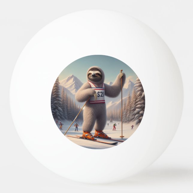 Sloth Skiing Ping Pong Ball (Front)