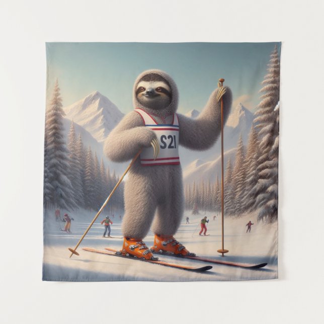 Sloth Skiing Tapestry (Front)