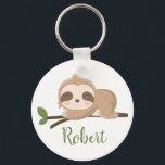 Sloth sleeping custom name keychain<br><div class="desc">Keychain with a cute sloth sleeping on a branch.  Personalize it with your name and enjoy! It can be used as backpack name tag.</div>