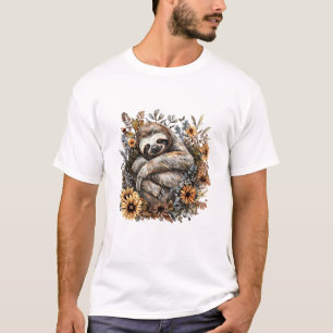 Sloth Sleeping Floral Sleepy Sloth Napping Sleepin T-Shirt