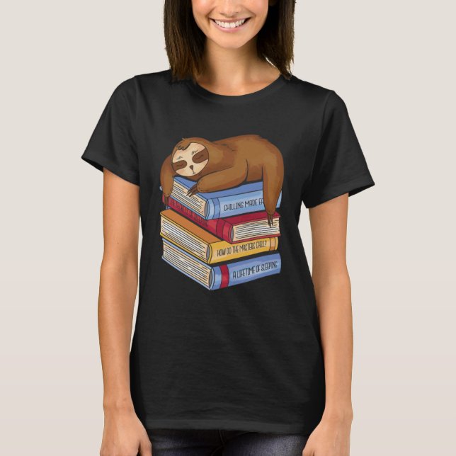 Sloth Sleeping On A Pile Of Books T-Shirt (Front)