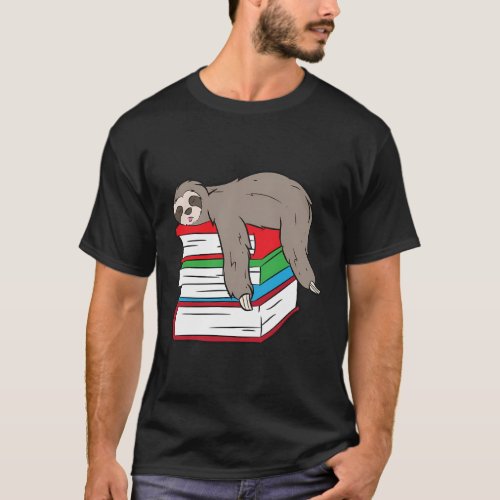 Sloth Sleeping On Books Love Books And Sloths T_Shirt