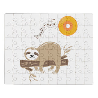 Sloth Sleeping on Music Vinyl Record Sun Jigsaw Puzzle