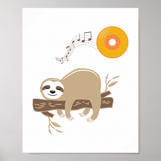 Sloth Sleeping on Music Vinyl Record Sun Poster (Front)