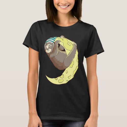 Sloth Sleeping On The Moon Cool Sluggish Animal T-Shirt