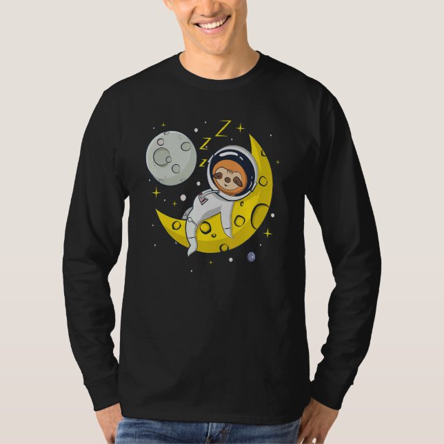 Sloth Sleeping on The Moon  Cute Astronaut Sloth T-Shirt (Front)