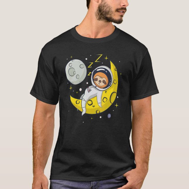 Sloth Sleeping on The Moon  Cute Astronaut Sloth T-Shirt (Front)