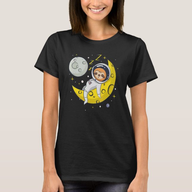 Sloth Sleeping on The Moon  Cute Astronaut Sloth T-Shirt (Front)