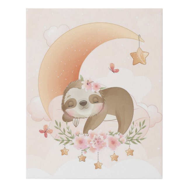 Sloth Sleeping on the Moon Faux Canvas Print (Front)