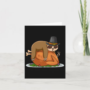 Sloth Sleeping Turkey Thanksgiving Day Funny Fall Card