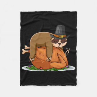Sloth Sleeping Turkey Thanksgiving Day Funny Fall Fleece Blanket