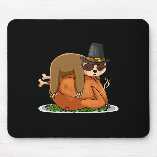 Sloth Sleeping Turkey Thanksgiving Day Funny Fall  Mouse Pad