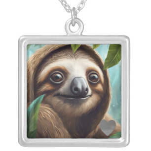 Sloth- Sliver finish necklace