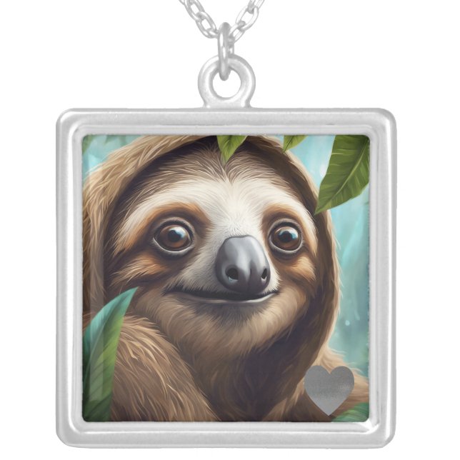 Sloth- Sliver  finish necklace (Front)