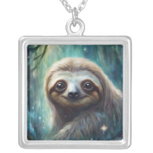 Sloth- Sliver finish necklace