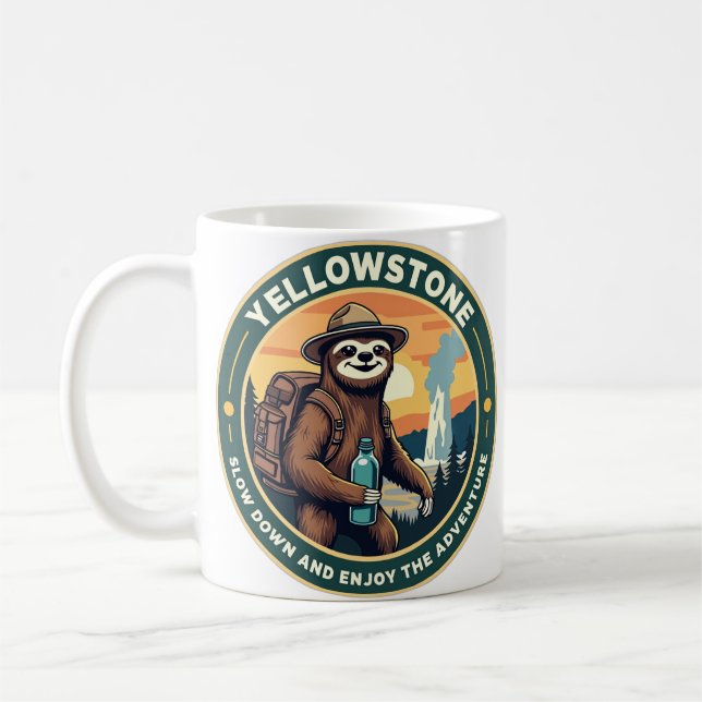 Sloth Slow Down Adventure Yellowstone  Coffee Mug (Left)
