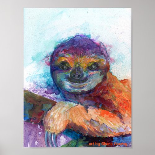 Sloth smile _ watercolor poster