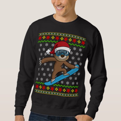 Sloth Snowboarding Snowboard Ugly Christmas Sweate Sweatshirt