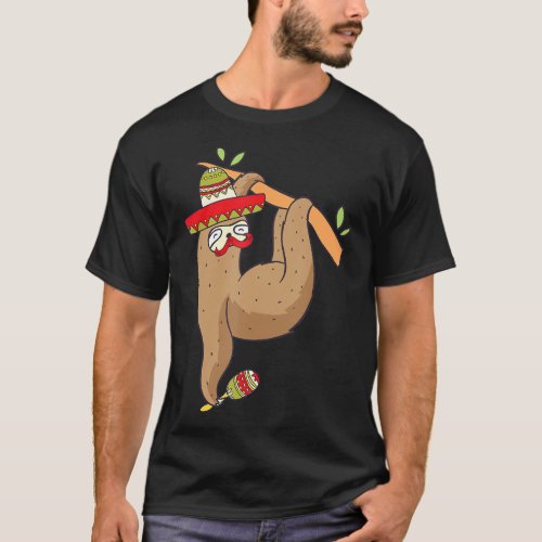 Sloth Sombrero Mustache Mexican Funny Cinco de May T_Shirt