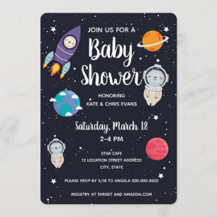Sloth Space Navy Galaxy Baby Shower Invitation