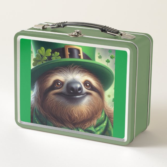 Sloth St Paddys Day Metal Lunch Box (Front)