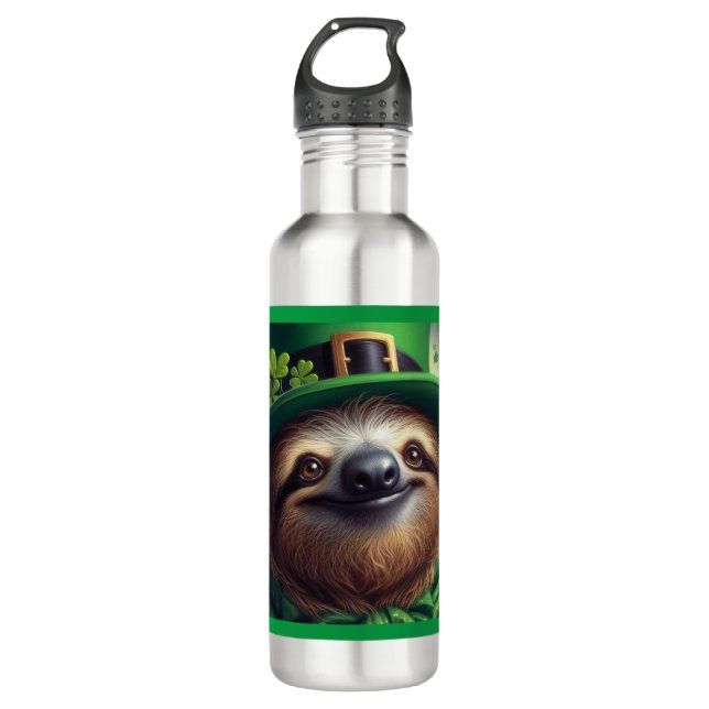 Sloth St Paddys Day Stainless Steel Water Bottle (Front)