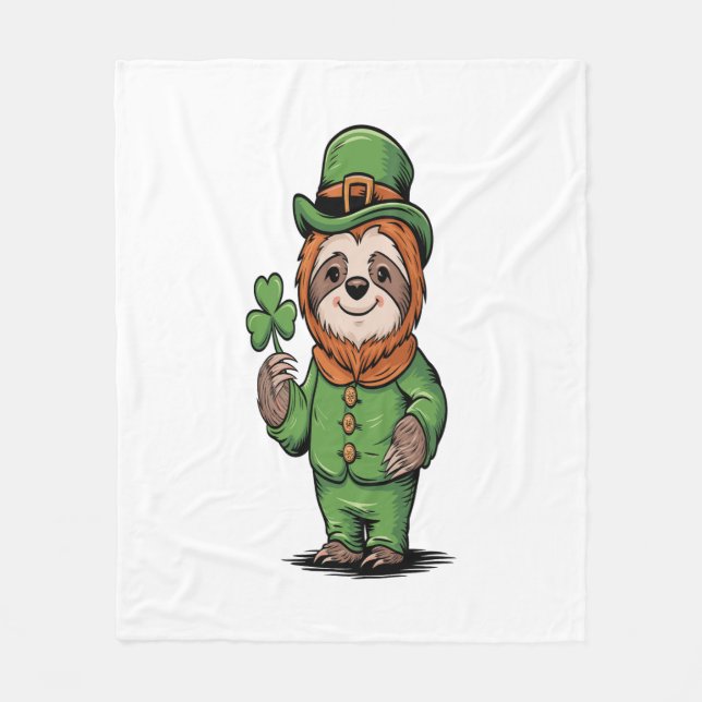 Sloth St Patrick's Day Irish Lucky Fleece Blanket (Front)
