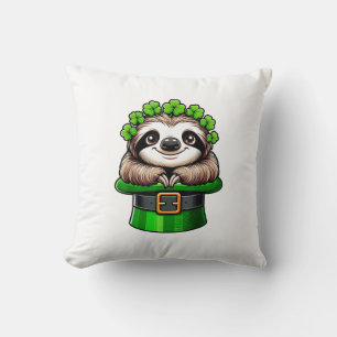 Sloth St Patricks Day Leprechaun Shamrock Irish Sl Throw Pillow