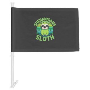 Sloth St Patricks Day Sloth Shenanigans Cute Anima Car Flag