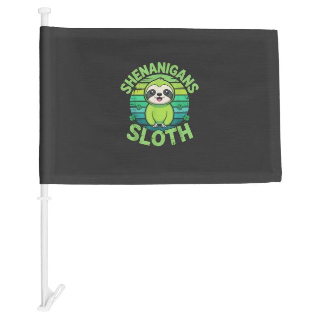 Sloth St Patricks Day Sloth Shenanigans Cute Anima Car Flag (Front)