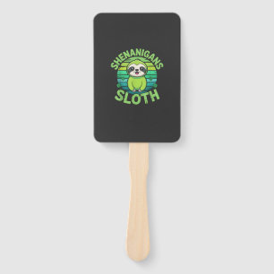 Sloth St Patricks Day Sloth Shenanigans Cute Anima Hand Fan