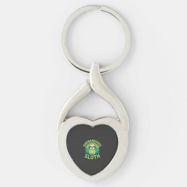 Sloth St Patricks Day Sloth Shenanigans Cute Anima Keychain (Front)