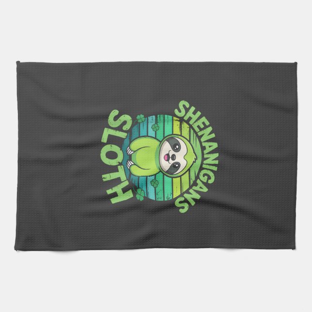 Sloth St Patricks Day Sloth Shenanigans Cute Anima Kitchen Towel (Horizontal)