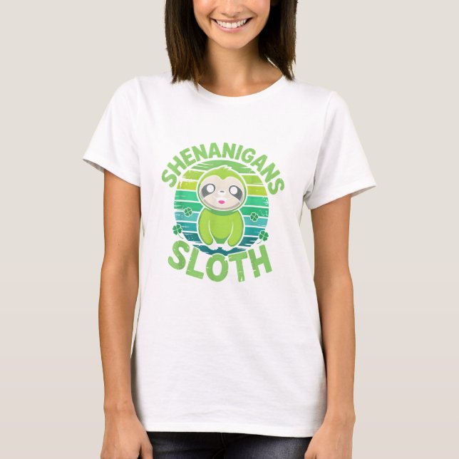 Sloth St Patricks Day Sloth Shenanigans Cute Anima T-Shirt (Front)