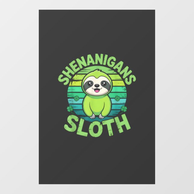 Sloth St Patricks Day Sloth Shenanigans Cute Anima Window Cling (Sheet)
