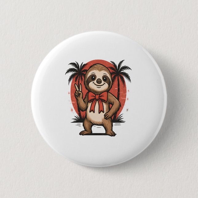 Sloth Summer Beach Rocking Button (Front)