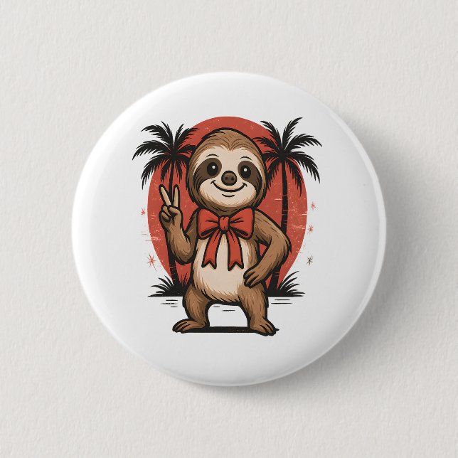 Sloth Summer Beach Rocking Button (Front)
