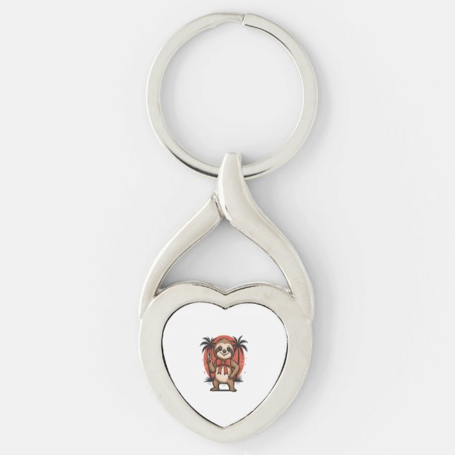 Sloth Summer Beach Rocking Keychain (Front)