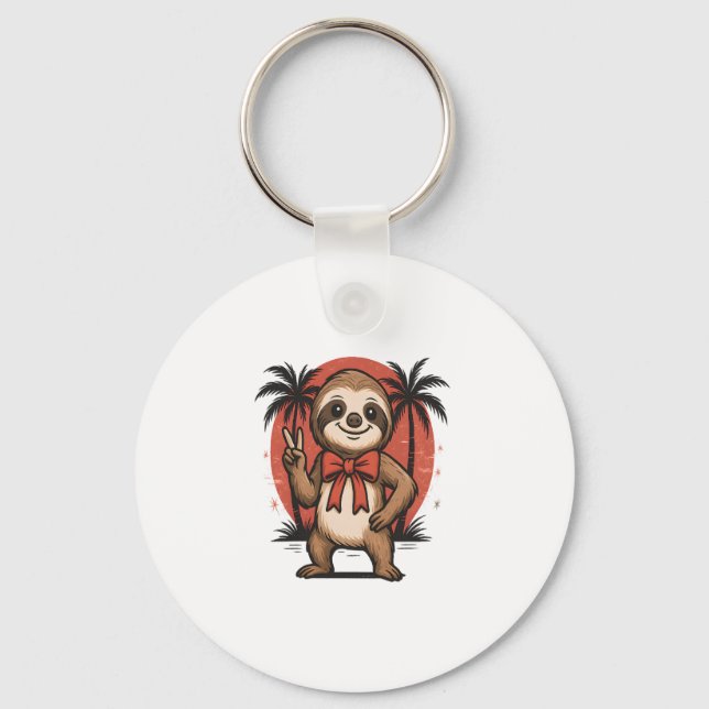 Sloth Summer Beach Rocking Keychain (Front)