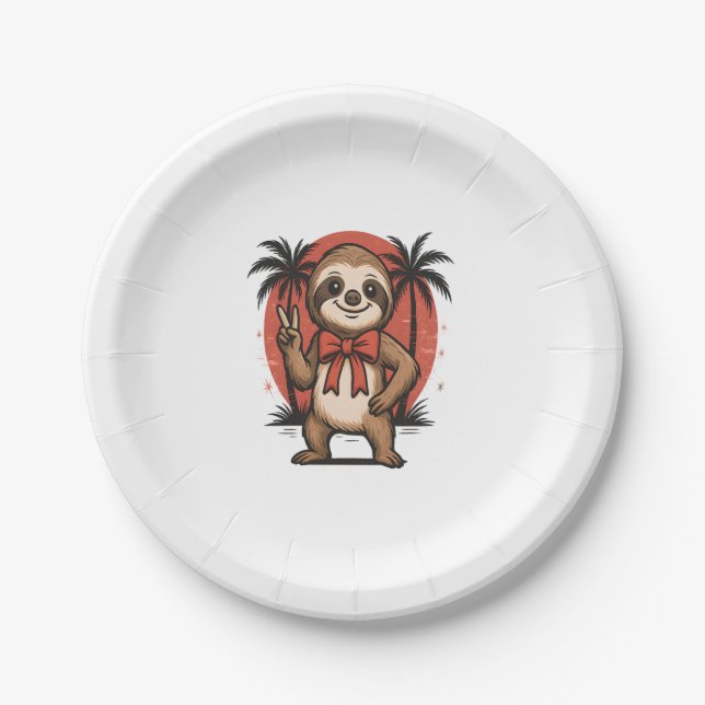Sloth Summer Beach Rocking Paper Plates (Front)