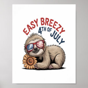 Sloth Sunflower 4th of July Poster