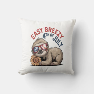 Sloth Sunflower 4th of July Throw Pillow