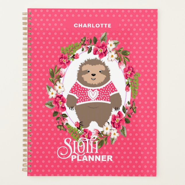 Sloth Super Cute Girly  | Editable Name Planner (Front)