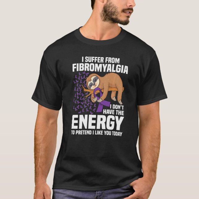 Sloth Support Purple Ribbon Warrior Fibromyalgia A T-Shirt (Front)